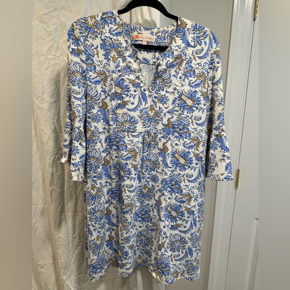 Jude Connally Blue and Tan Patterned Dress
